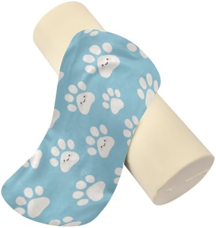 Cute Cartoon White Paw Prints Lumbar Support Pillow Sleep Roller Pillow For Neck Massage Table Cushion Pad Foam Zippered Bolster Cover almohada para piernas