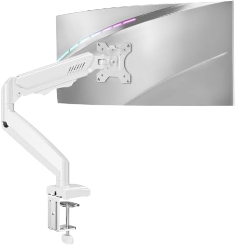 Single Monitor Desk Mount, 19-34 inch Adjustable Full Motion Monitor Arm, Computer Monitor Stand Holder with Clamp and Grommet Base, Fit 4.4 to 19.8lbs Screens, VESA Mount Bracket, White