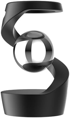 Kinetic Desk Toy Levitating Spinning Gyroscope, Silent Dual Bearing Metal Fidget Spinner, Aluminum Alloy Stress Relief Desktop Ornament, Anxiety Relief Office Gift for Adults ADHD(Black-Silver Ball)