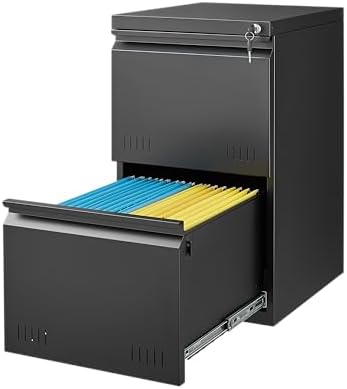 Guizeeopo 2 Drawer File Cabinet with Lock, Vertical File Cabinets for Home Office, Printer Stand, Heavy Duty Steel Office Storage Cabinet for Letter/Legal/A4, Assembly Required(Black)