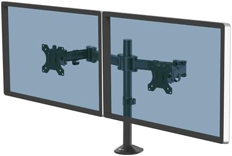 Fellowes Reflex Series Adjustable Monitor Arm for Desk, Supports 27-Inch Monitors, Ergonomic Dual Monitor Stand with VESA Mount, Easy Setup with Grommet or Clamp, 8502601-Black