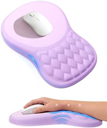 Ergonomic Mouse Pad with Sloped Memory Foam Wrist Rest, Purple&Grey