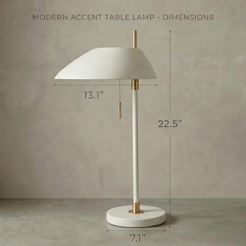 Modern Vintage White Table Lamp, Industrial Minimalist All-Metal Bedside Lamp with Pull Chain Switch, Decorative Nightstand Lamp for Bedroom, Living Room, Office, E26 Bulb Base