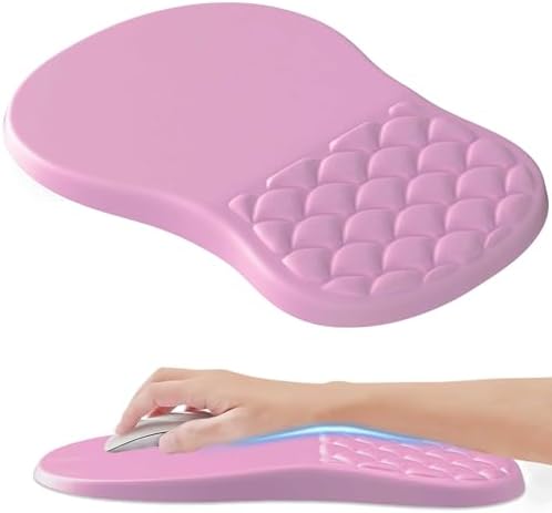 HunDun Ergonomic Mouse Pad Wrist Support, Wrist Rest Mousepad for Carpal Tunnel Pain Relief with Integrated Memory Foam Slope Massage Bulge,Pink Mouse Pads for Wireless Mouse & Desk