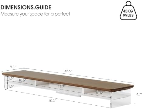 Fenge 42.5" Dual Monitor Stand with Clear Acrylic Legs, Brown