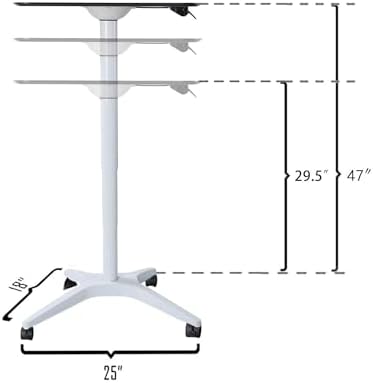 Mobile Standing Desk,Pneumatic Height Adjustable Laptop Desk, Mobile Laptop Desk with Wheels, Height Adjustable from 29.5'' to 47'',White