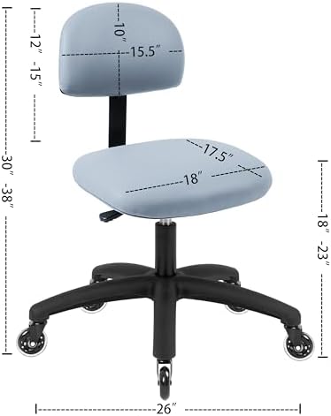 FSS Series Square seat Low (18"-23") seat Height Chair. Vinyl-for Office, Garage, Desk, Shop, Computer, Doctor, Medical, Easy to Clean! NO Footring (Gray, Low, Rubber Roller Casters)
