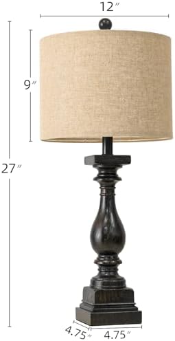 BOBOMOMO 27" Farmhouse Black Table Lamp Set of 2 with USB A+C for Bedroom Living Room Vintage Rustic Traditional Nightstand Bedside Lamps Retro Side Table Lamps (Blubs not Included)
