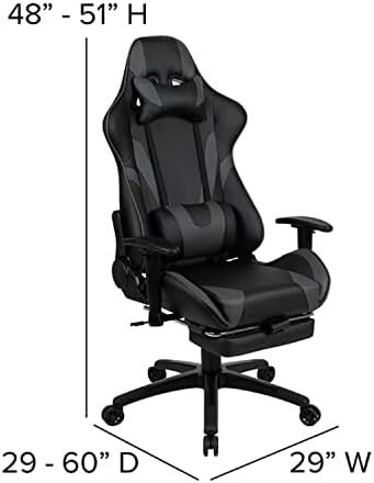 Flash Furniture LeatherSoft Reclining Ergonomic Gaming Chair, Gray