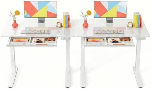 Marsail 37 x 22 inch Glass Standing Desk with 4-Zone Drawer Storage, 2 Pack