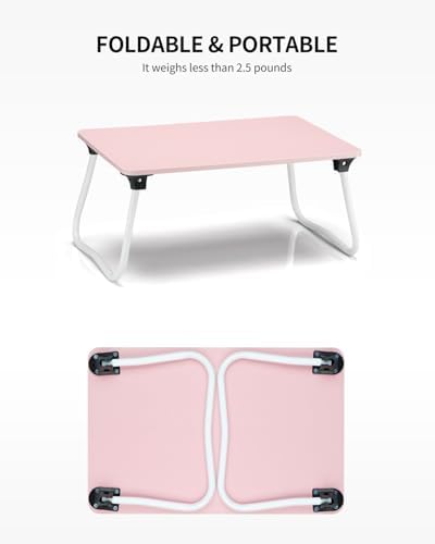 Ruxury Foldable Lap Desk Laptop Stand Bed Desk Table Tray, Breakfast Serving Tray, Portable & Lightweight Mini Table, Lap Tablet Desk for Sofa Couch Floor - Pink