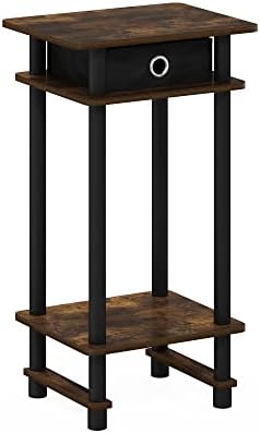 Furinno Turn-N-Tube Toolless 3-Tier Side Table with Storage Bin, Amber Oak