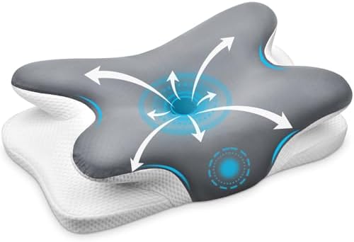 Cervical Neck Pillow, Ergonomic Memory Foam Pillows for Neck Pain Relief with Breathable Pillowcase, Adjustable Contour Neck Support Pillow for Side Back Stomach Sleepers, Gray
