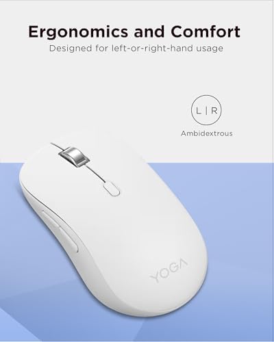 Lenovo Yoga Bluetooth Silent Mouse, 3 Level DPI Adjustment, 36 Month Battery Life, Bluetooth 5.3, 3 Device Paring, Whisper Quiet, Programmable Buttons, Smooth Finish, Seashell