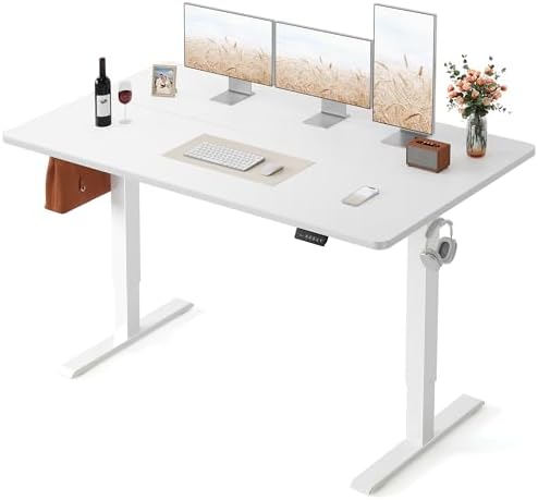 FEZIBO Standing Desk 55 × 28 Inch Electric Height Adjustable, White