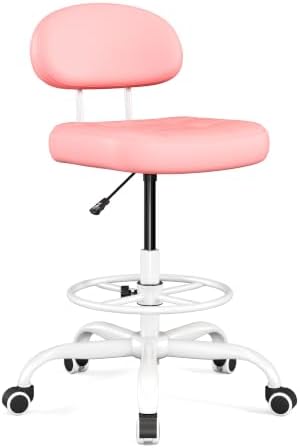 Armless Drafting Chair with Back, Tall Office Chair for Standing Desk, PU Faux Leather,Footrest Ring,Adjustable Height,360°Wheels for Bar Home Office