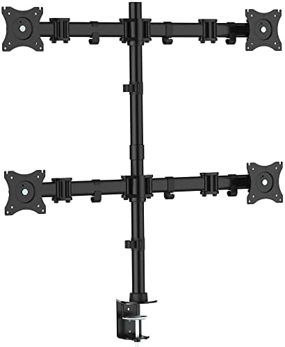 Kantek Quad Monitor Arm, Stand Mounts 4 Screens up tp 27", 4 Articulating Adjustable Arms Hold 18lbs, Desk and Grommet Mount, Cable Management, VESA