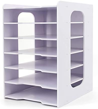 SONGWAY File Organizer for Desk - Desk Organizer for Document, Multifunctional 7 Tier Vertical File Holder, Paper Holder Organizer, Desktop File Organizer for Home Office School Decorations, White