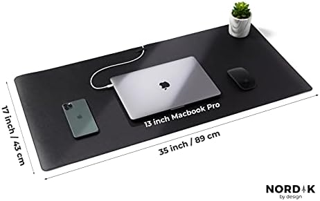 Nordik Leather Desk Mat - Pebble Black - Large Leather Desk Pad 35x17 in