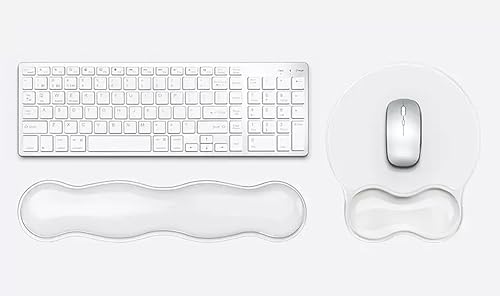 Mouse Pad with Wrist Rest, Soft Cloud Gel Keyboard Mouse Pad Set with Hand Wrist Support, Cute Non Slip Office Desk Accessories for Comfort/Pain Relief/Computer/Laptop (2Pc Clear Wave)