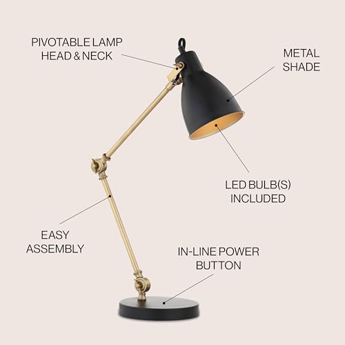 JONATHAN Y Barnes 24" Metal Adjustable Desk Task Lamp, Black/Brass Gold