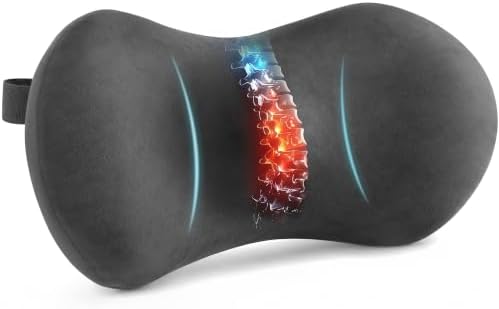 Lumbar Support Pillow for Office Chair, Lower Back Pillow with Strap, Gray
