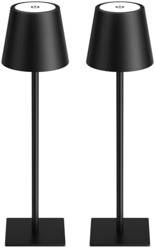 Kakanuo Cordless Rechargeable Table Lamp Black 5000mAh Battery Operated Lamps, 3 Colors Stepless Dimming Touch Lamp for Living Room, Kitchen Counter, Dining, Outdoor Patio, 2 Pack
