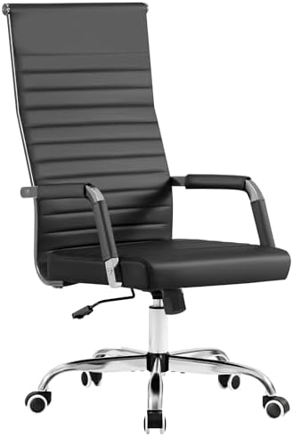 Furmax Ribbed Office Chair High Back PU Leather Executive Conference Chair Adjustable Swivel Chair with Arms, Black