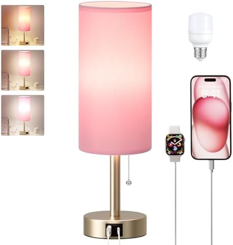 Pink Bedside Table Lamp for Bedroom - Small Nightstand Lamp for Girls