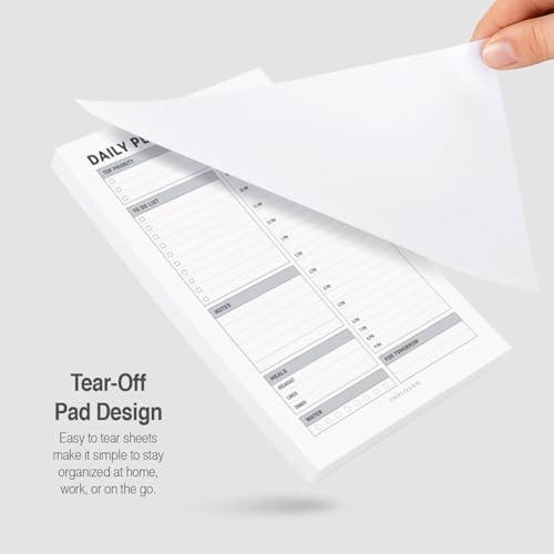 Daily Planner Notepad, 5.5 x 8.5" Tear-Off Pad – 70 Undated Sheets Focus-Enhancing Desktop Organizer with Hourly Schedule, To-Do List for Work, School (White, Checkbox, 1 Pack)