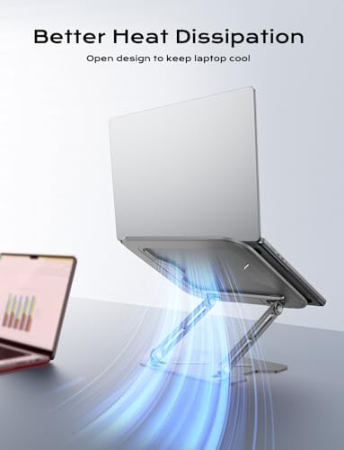 JCZT Adjustable Laptop Stand for Desk, Metal Foldable Laptop Riser, White