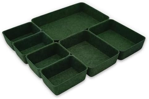 Welaxy 7-Piece Felt Drawer Organizer Bins, Dividers Tray Set, Forest Green