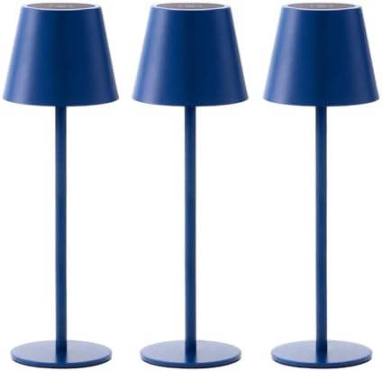 3 Pack Cordless Table Lamp, Portable Battery Operated Lamp with 3 Color Temps and Stepless Dimming, Rechargeable Table Lamp for Dinner, Desk, Cafe, Outdoor (Navy Blue)