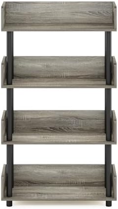Furinno TURN-N-TUBE 4-Tier Display Shelf, Storage Shelves, Book Shelf, Open Shelves with Rounded Corner Top Edges, for Organization and Storage, Living Room, Home Office, French Oak