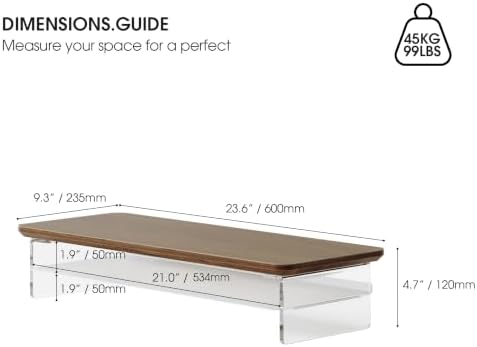 Fenge 23.6" Monitor Stand with Clear Acrylic Legs, Brown