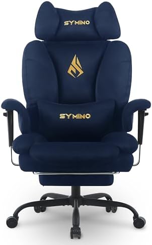 Symino Ergonomic Gaming Chair with Footrest – Office Gaming Chair Reclining 90-155° with Adjustable Armrests – Adults up to 130 kg