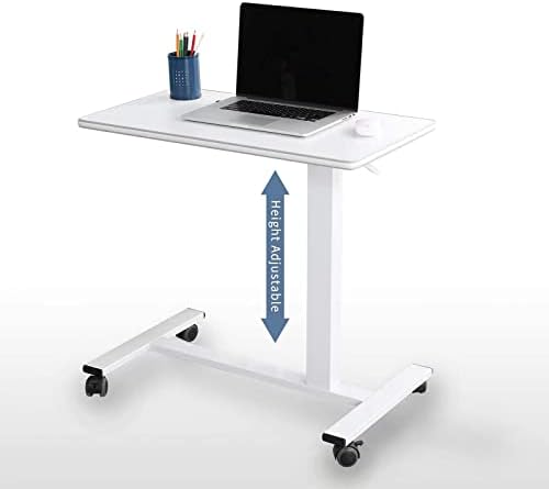 TigerDad Pneumatic Adjustable Overbed Table with Gas Spring Riser | Medical Adjustable Bed Side Table with Wheels | Portable Standing Desk for Laptop Computer with Large Work Space 30.7"x 17"