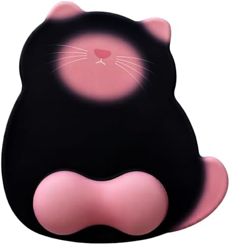 Gel Mouse Pad with Wrist Rest for Mouse Ergonomic Cat Mouse Wrist Rest Non-Slip Silicone Cute Mousepad with Wrist Support for Computer Desk Gaming Laptop Home Office Desk Accessories Black Pink