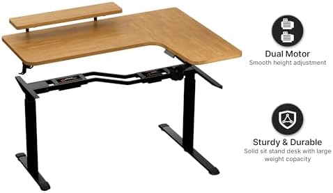 EUREKA ERGONOMIC L Shaped Standing Desk w Solid Wood Tabletop,61" Electric Corner Computer Desk, Adjustable Height Desk w Keyboard Tray,Dual Motor,LED Monitor Stand,Right/Oak