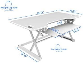 Rocelco 46" Large Height Adjustable Standing Desk Converter with Double Monitor Mount BUNDLE - Quick Sit Stand Up Computer Workstation Riser - Retractable Keyboard Tray - White (R DADRW-46-DM2)