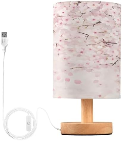 ALAZA Cherry Blossom Flower Floral Decor Bedside Table Lamp with USB Port for Bedroom Nightstand Office Desk LED Bulb Included