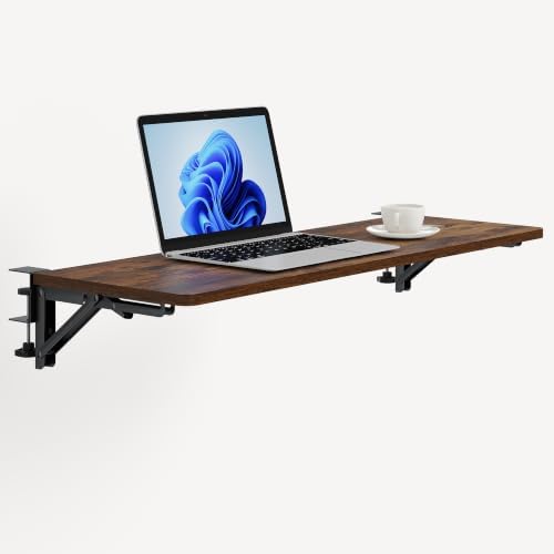 Desk Extender Tray, 24"×12" Clamp-On Arm Rest Shelf, 90° Foldable Computer Elbow Support for Office Home, Space-Saving Keyboard Mouse Tray (Vintage Burnt Color)