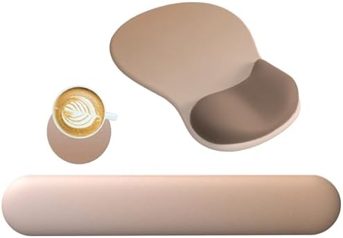 DINKY Upgrade Keyboard Wrist Rest, Mouse Pad with Non-Slip PU Base, Memory Foam Easy Typing Wrist Support Mousepad for Computer Laptop Gaming Office, Brown Mocha