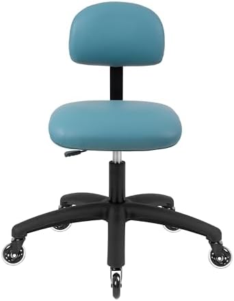 FSS Series Square seat Low (18"-23") seat Height Chair. Vinyl-for Office, Garage, Desk, Shop, Computer, Doctor, Medical, Easy to Clean! No Footring (Aqua, Low, Rubber Roller Casters)