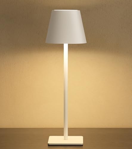 UME Cordless Table Lamp, Battery Operated Lamp - Portable Waterproof Rechargeable Table Lamp w/ 3 Color Temps & Stepless Dimming for Dinner, Desk, Cafe, Outdoor (White)