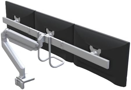 UPLIFT DESK Crestview Align Triple Monitor Stand - Gas Spring Monitor Mount with Adjustment Handle Fits 13-32” Inch Displays, VESA Compatible, Clamp or Grommet Mounting, Fits Standing Desks (Gray)