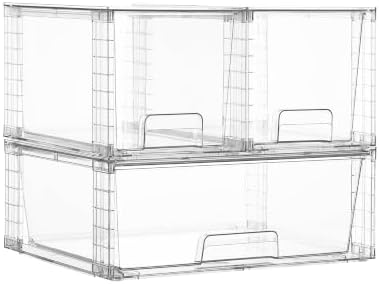 Vtopmart Clear Stackable Storage Drawers, 3 Pack Wide Organizer Set