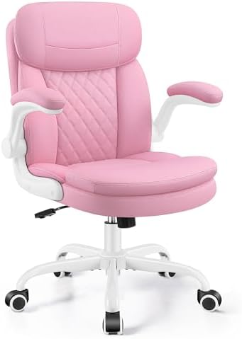 Office Desk Chair, Pink Ergonomic Computer Chair with Dual-Layer Support