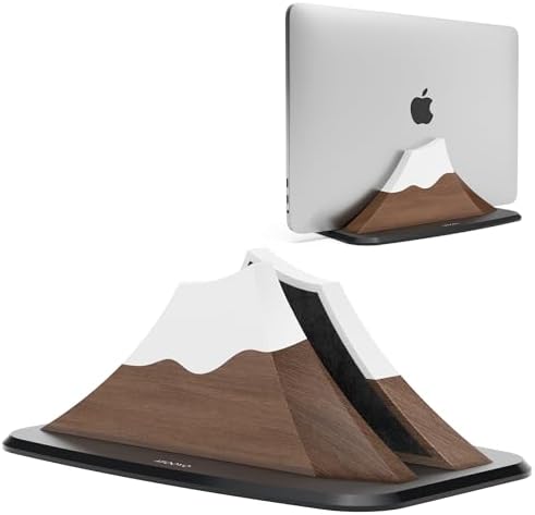 AFOOYO Vertical Laptop Stand - Snow Peak-Shaped Wooden Holder Dock Compatible with MacBook, Surface, Chromebook, Dell & More - Space-Saving Design for All Laptops,Walnut Finish