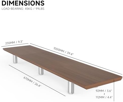 Fenge 39.4” Dual Monitor Stand with Height Adjustable Legs, Brown